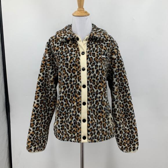 Levis Jacket Womens Extra Small Cheetah Comfort Zone Sherpa Snap Button Collared - Picture 2 of 16